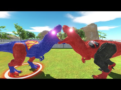 Deadpool T-REX vs Superman T-REX Deathrun - Animal Revolt Battle Simulator