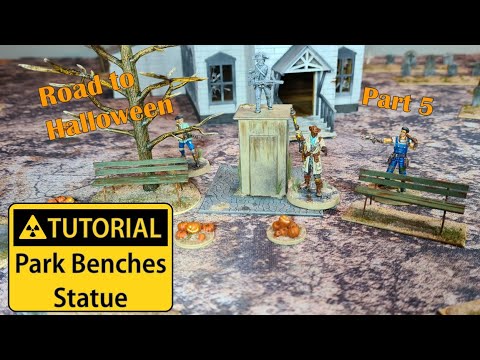 DIY Park Benches and Statue Wargaming Terrain Tutorial - My road to Halloween