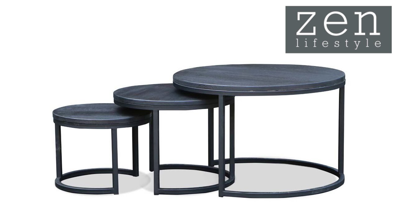 Industriële Salontafelset Nest Zwart Eiken