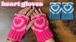 Crochet Fingerless Heart Gloves Tutorial & Free Written Pattern