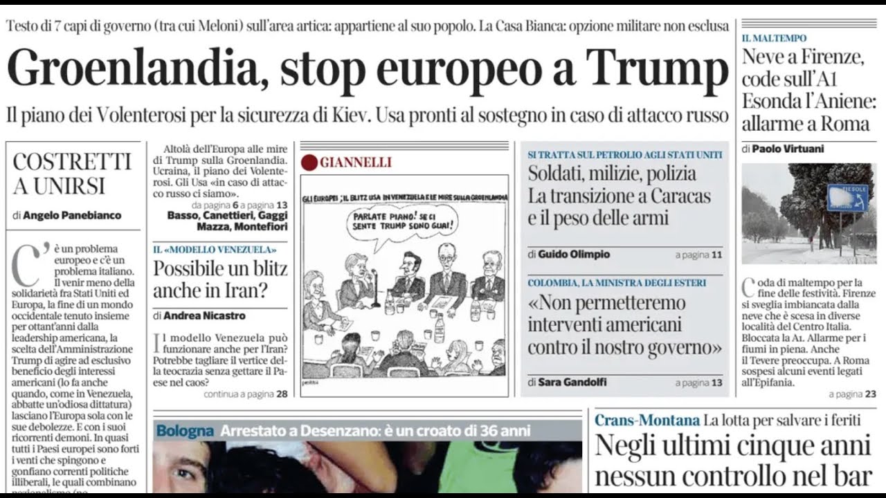 RASSEGNA STAMPA 7 GENNAIO 2026. QUOTIDIANI NAZIONALI ITALIANI  PRIME PAGINE DEI GIORNALI DI OGGI