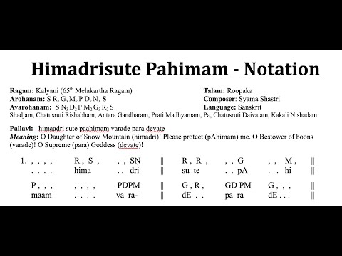 Himadrisuthe -Kalyani with Notation - Rupaka Talam - Syama Sastri Composition