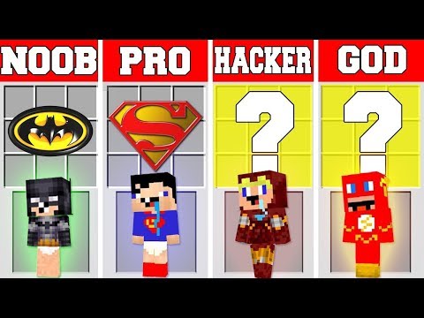 Minecraft Battle: Baby Superheroes Crafting Challenge - Noob vs Pro vs Hacker vs God