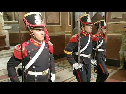 Tomb of General Jose de San Martin. Change of guards.  Metropolitan Cathedral Buenos Aires Argentina