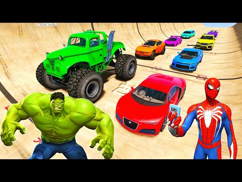 Spider-Man Vs Hulk Vs Superheroes🚀 Crazy Mega Ramp Challenge in GTA 5
