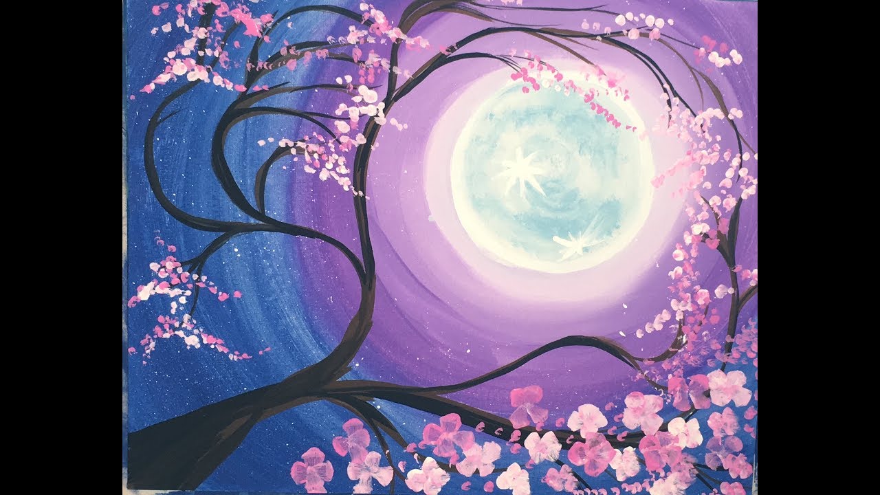 Step By Step Painting - Cherry Blossom Tree & Moon