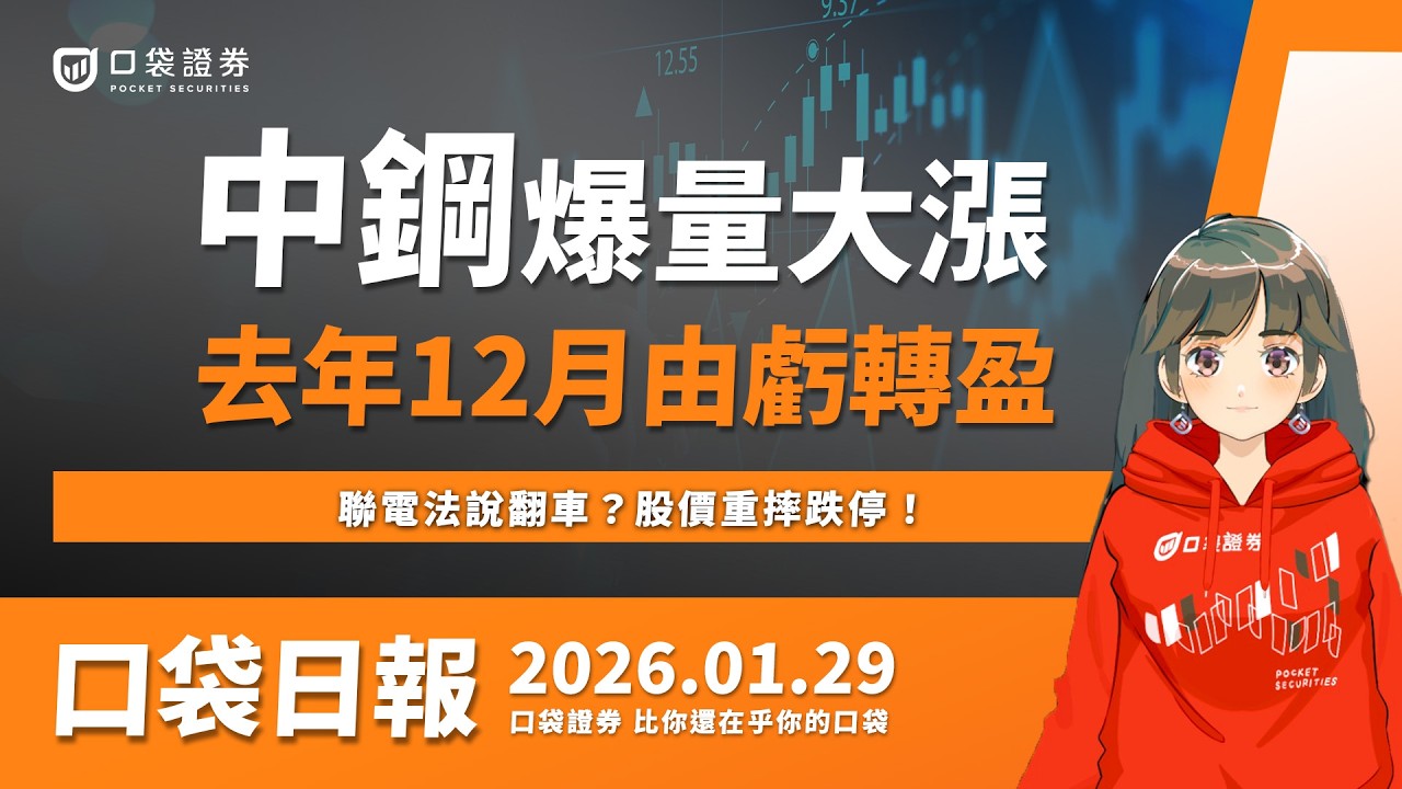 中鋼爆量大漲,去年12月由虧轉盈,聯電法說翻車?股價重摔跌停!