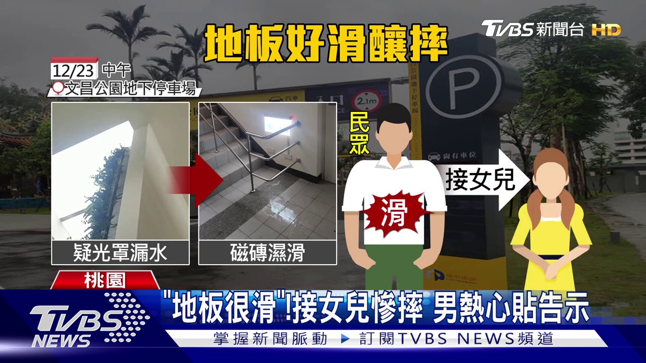 水流不停!停車場樓梯漏水 民眾「接連滑倒」