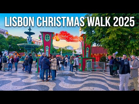 Lisbon Sunny Winter Walking Tour 2025 🎄 Christmas Preparations | 4K Ultra HD