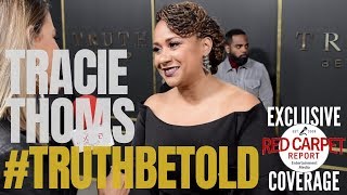 Tracie Thoms interviewed at the &quot;Truth Be Told&quot; limited series Premiere coming to Apple TV+ 12/6