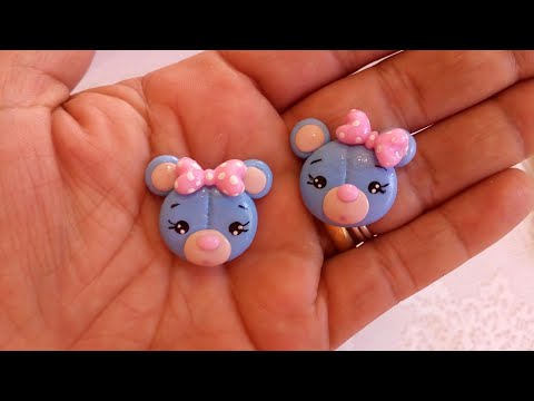 Aplique de biscuit sem molde urso para laços  #apliquedebiscuit#apliqueparalaço