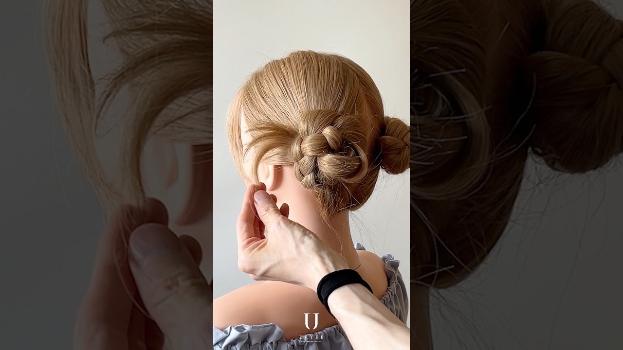 三つ編みを作って丸めるツインお団子ヘア☝️