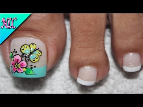 DISEÑO DE UÑAS PARA PIES MARIPOSA FLOR Y FRANCÉS ¡MUY FÁCIL! – BUTTERFLY NAIL ART – NLC