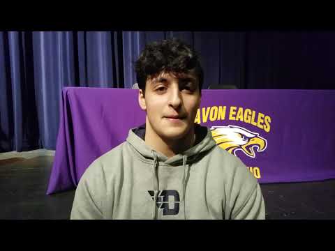 Avon's Chris Pepe talks after signing to play football at the University of Dayton
