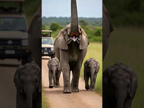 Elephant Sound 🐘 Giant African elephant trying to Protect her babies 😳 #elephant #animals