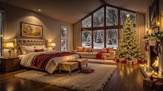 🎄🎅 Christmas Jazz 2026 🔥 Cozy Bedroom Comfort with Fireplace Warmth & Winter Night Snow Glow ❄️