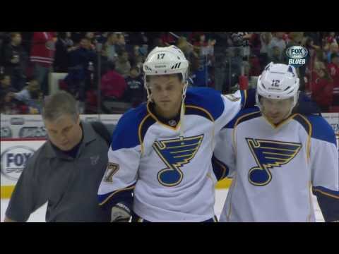 Vladimir Sobotka injury in 3rd St. Louis Blues vs Carolina Hurricanes 1/31/14 NHL Hockey.