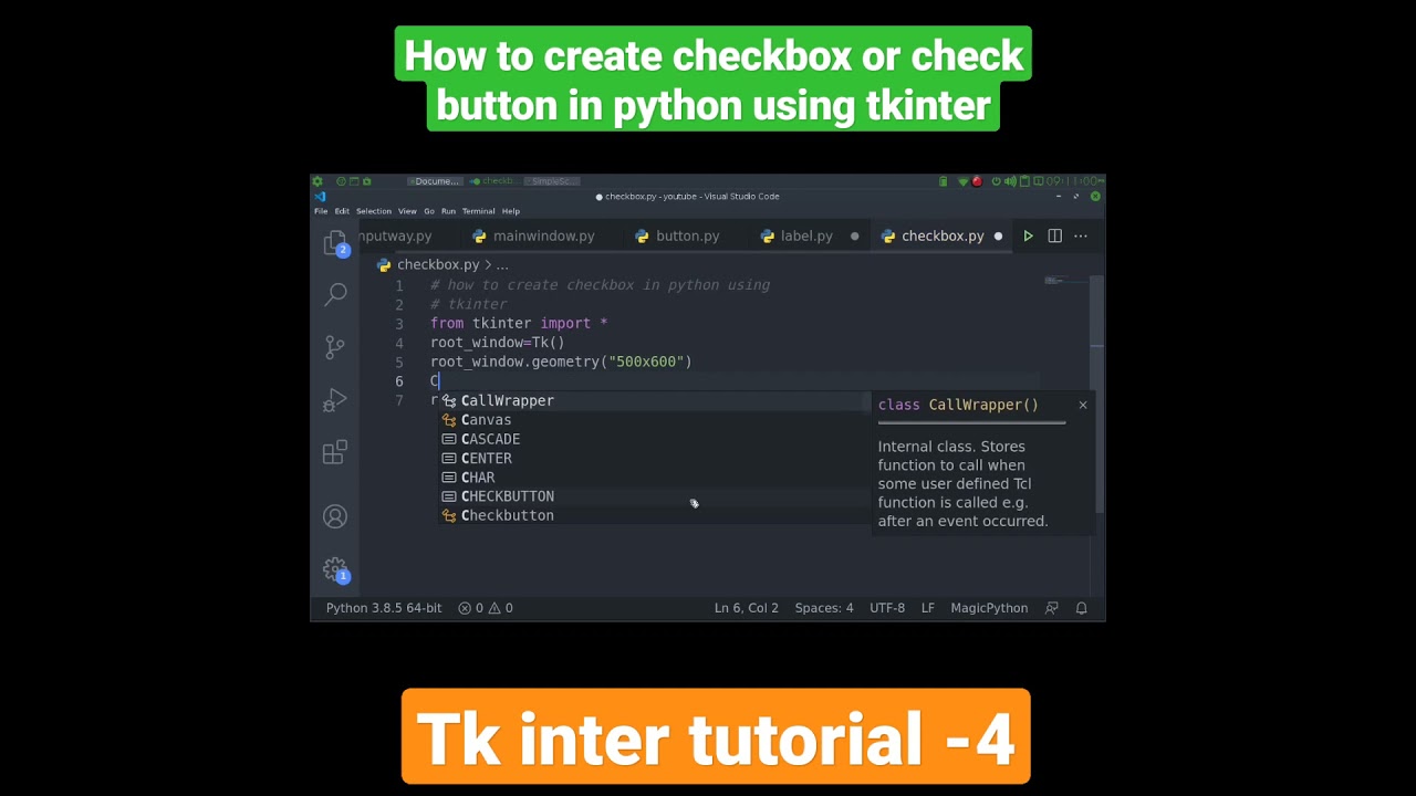 how to create checkbox or check button in python using tkinter #tkinter #python #shorts