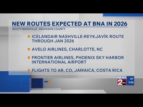 New routes expected at BNA in 2026