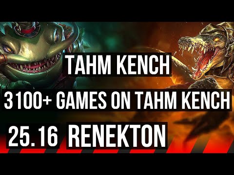 TAHM KENCH vs RENEKTON (TOP) | 4/0/9, 3100+ games | KR Master | 25.16