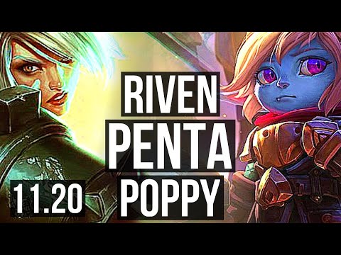 RIVEN vs POPPY (TOP) | Penta, 1000+ games, Godlike | EUW Master | v11.20
