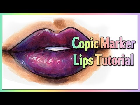 Copic marker TUTORIAL - How to color purple glossy lips with Copic Marker