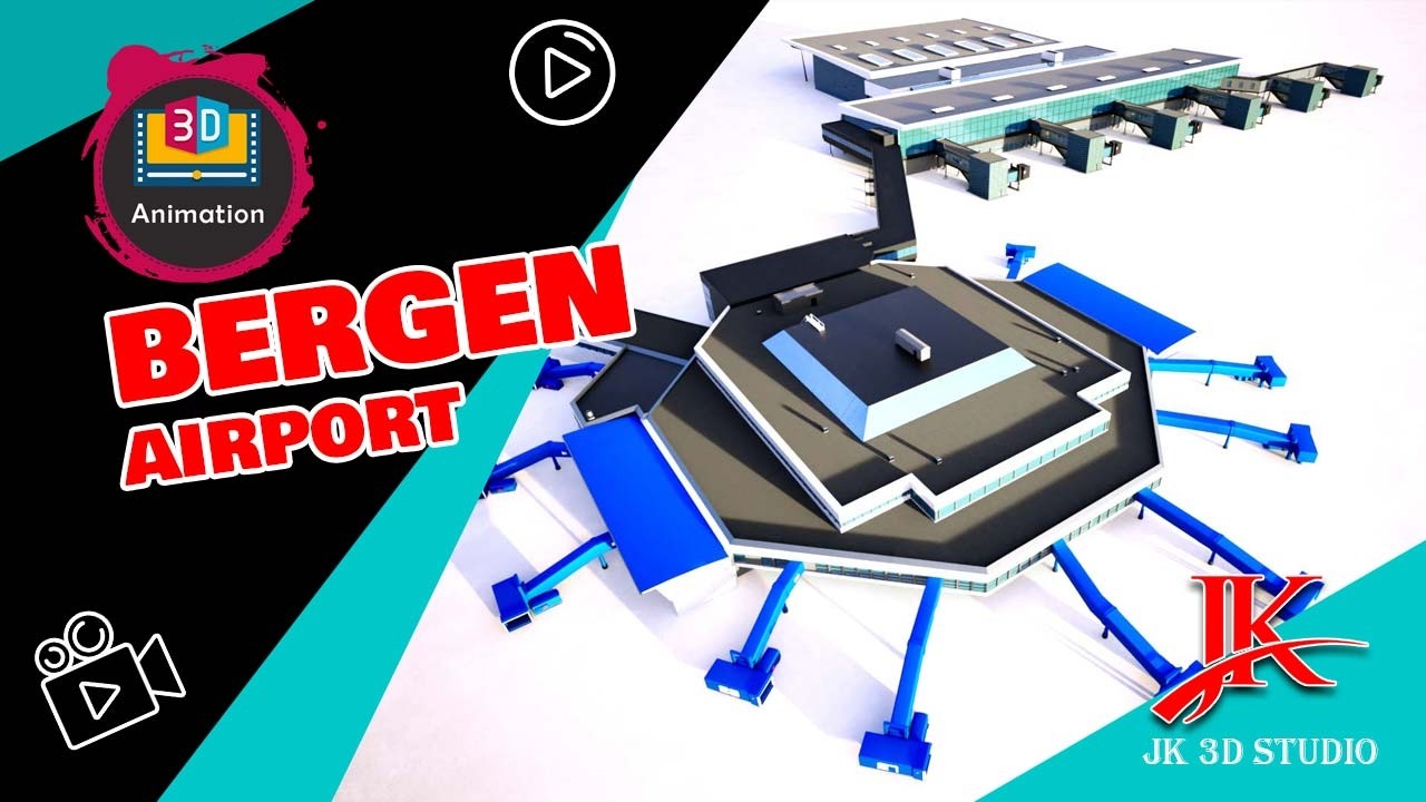 Bergen Airport Flesland Terminal Exterior Only Low-Poly 3D Model