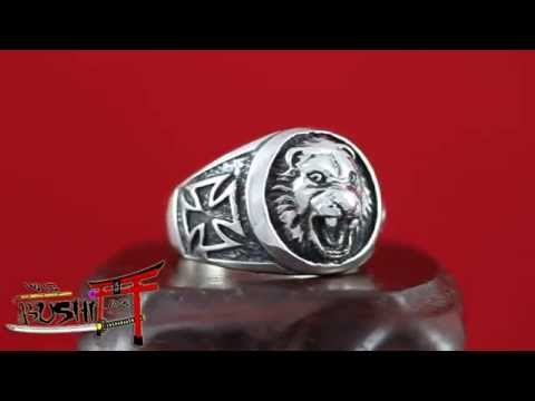 925 Sterling Silver Antique Masonic Ring Knights Templar Lion Head and Cross