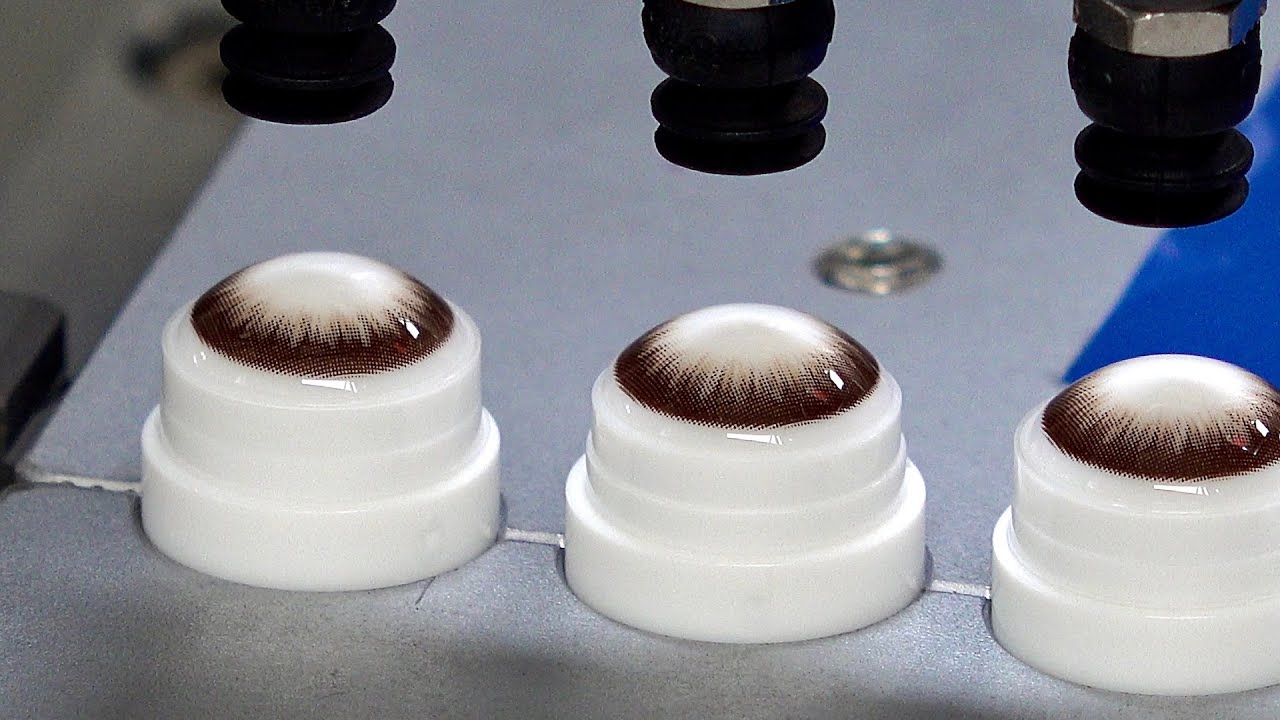 Amazing! Color Contact Lenses Automatic Mass Production Process. Contact Lens Manufacturing Factory