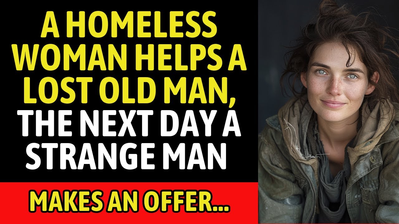 A homeless woman helps a lost old man, the next day a strange man makes an offer...
