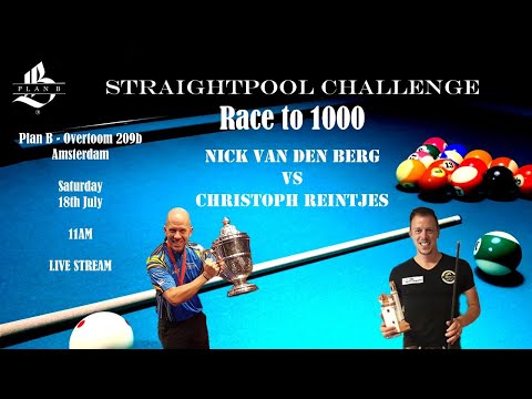Straightpool Challenge - Race to 1000 - Nick van den Berg vs Christoph Reintjes