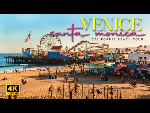 Relaxing California Sunset Walk 🌅 Santa Monica Pier to Venice Beach 4K