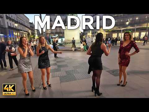 Nightlife in Madrid - Streets Full of Energy & Lights | Spain Walk Tour 4K 60fps