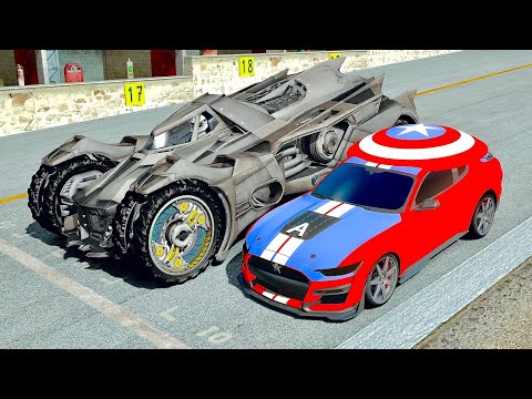 Captain America Ford Mustang Shelby 500 vs Batmobile Arkham Knight - Drag Race 10 KM