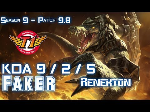 SKT T1 Faker RENEKTON vs FIZZ Mid - Patch 9.8 KR Ranked