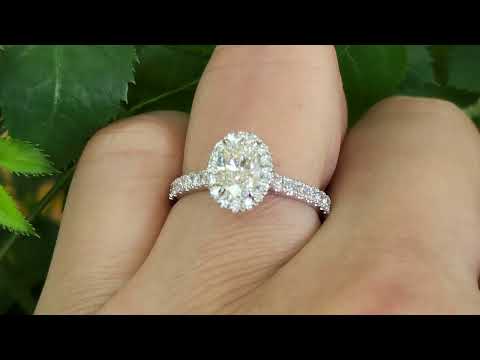 1.52 ct 14K Gold Oval Brilliant Cut Diamond Halo Engagement Ring GIA 0.92 ct I/VS1