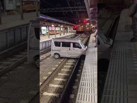 Unbelievable Train Crash Moment: Car Smashes into Sidewalk, Train Approaching!