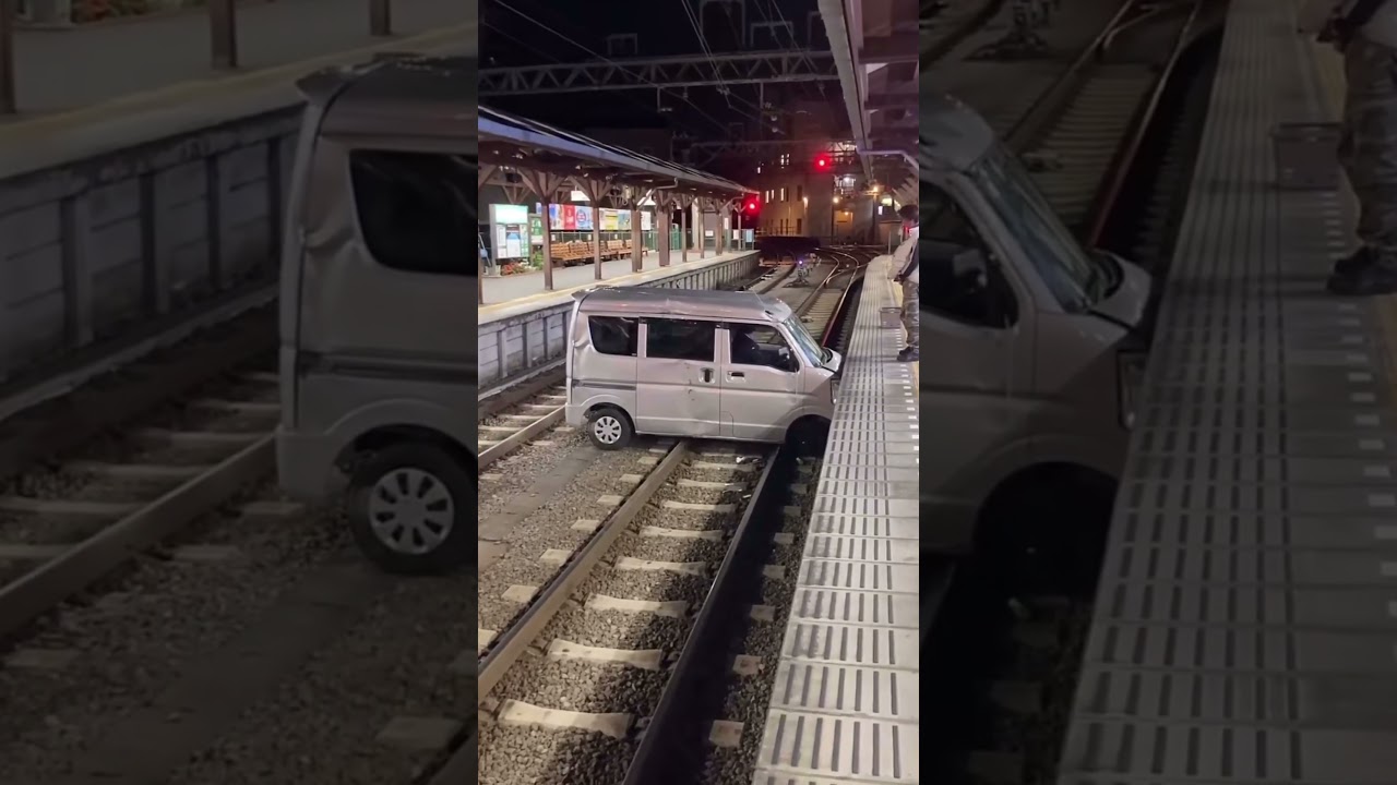 Unbelievable Train Crash Moment: Car Smashes into Sidewalk, Train Approaching!