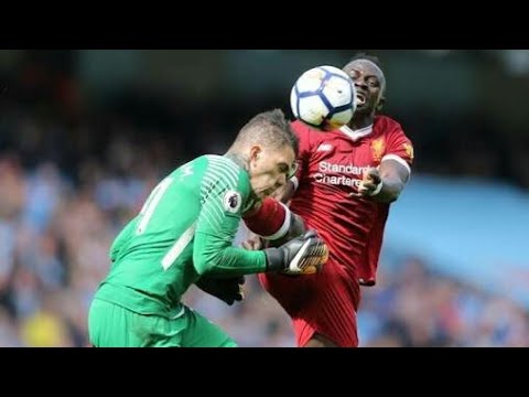 Man City vs Liverpool sadio mane handed sthalght red card for challenge on Ederson