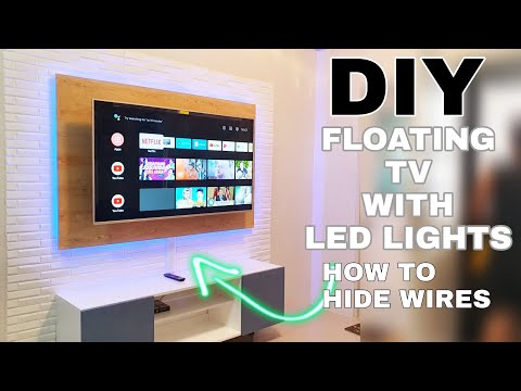 DIY How to make Floating TV Backwall and Cabinet with LED lights - Hide your wires!