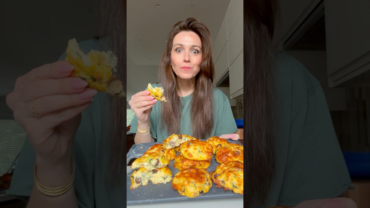 I lose weight eating these SPINACH + FETA EGG BISCUITS #lowcarb #shorts #highprotein