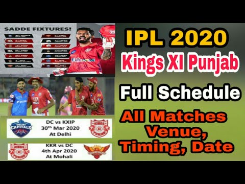 IPL 2020 Kings XI Punjab Full Schedule All Matches Venue, Timing, Date