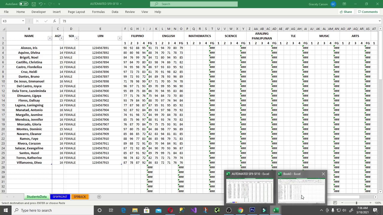 AUTOMATED SF9 (REPORT CARD) IN EXCEL WITHOUT MACRO