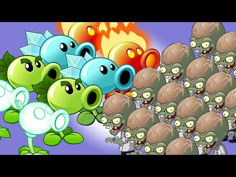 Plants vs Zombies 2 Epic Hack : Peas Snow Fire & Electric Shooters vs All Freakin Zomboss