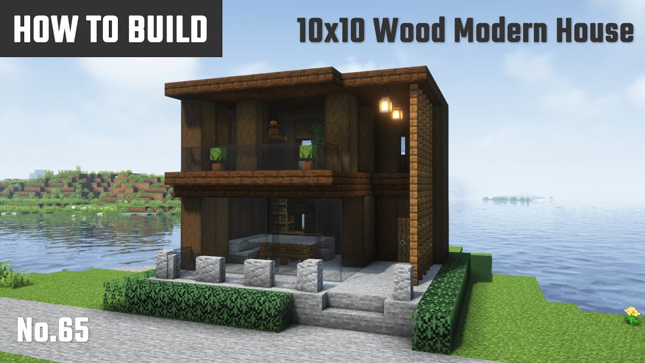 マイクラ建築:ダークオークの木で作るおしゃれでモダンな家の作り方。10x10ブロックで簡単に。No.65【Minecraft ...