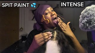 ASMR✨ SPIT PAINT 💦 ON FAKE PERSON &amp; MOUTH SOUND, THICK HAIR PARTING WITH RANDOM WOODEN TOOLS 