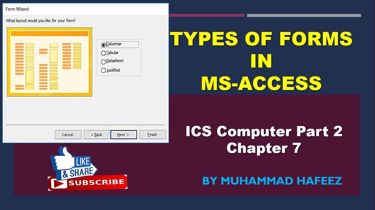 Watch video Types of Forms in MS ACCESS | Ch 7 ICS Computer Part 2 | By Muhammad Hafeez Now Types of Forms in MS ACCESS | Ch 7 ICS Computer Part 2 | By Muhammad Hafeez