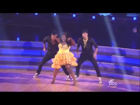 Derek Hough & Amber Riley with Mark Ballas dancing Salsa on DWTS 11 11 13