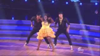 Derek Hough &amp; Amber Riley with Mark Ballas dancing Salsa on DWTS 11 11 13