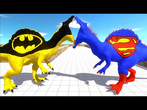BATMAN SPINOSAURUS vs SUPERMAN SPINOSAURUS DEATH RUN - Jurassic World Evolution 2